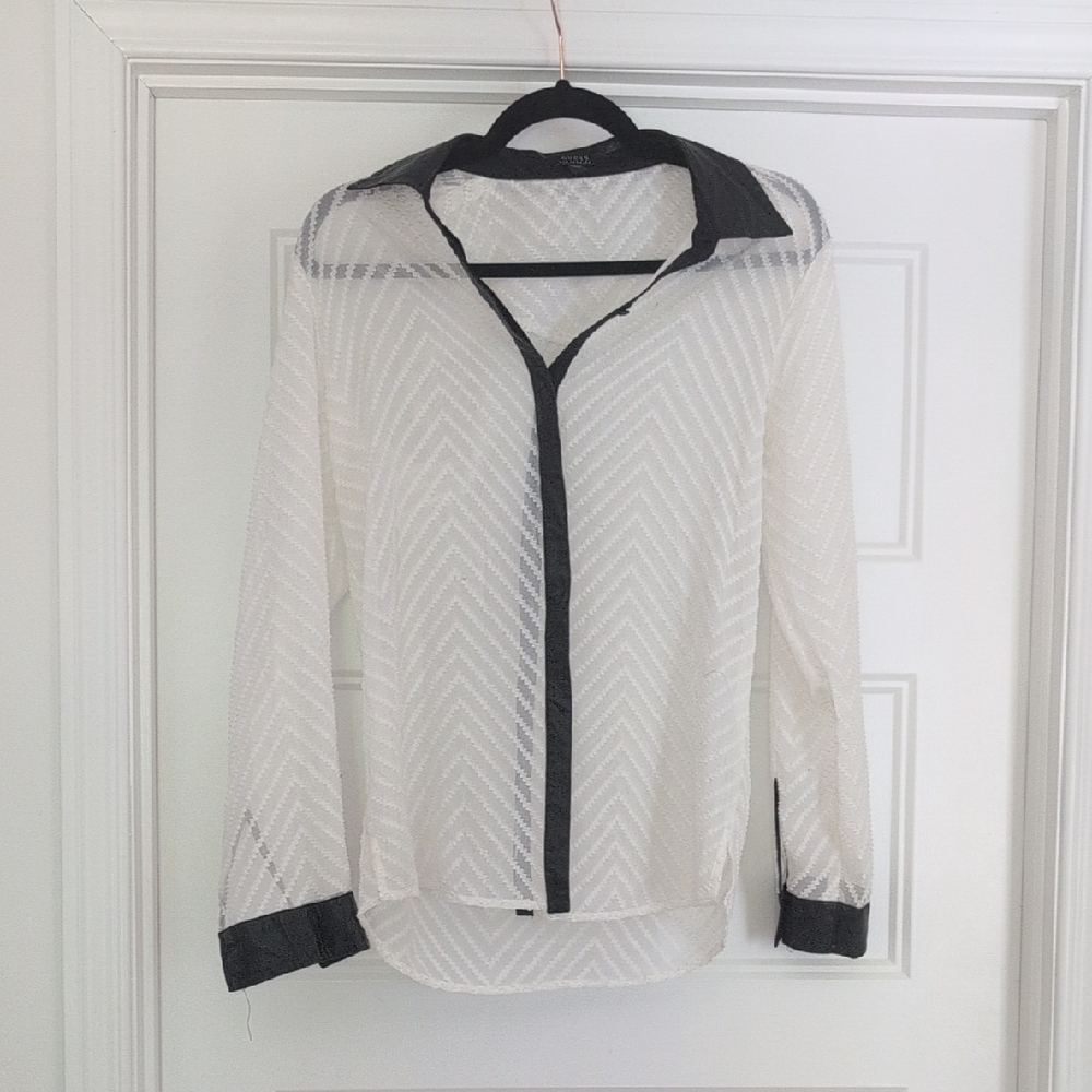 Guess White Blouse with Black Accents